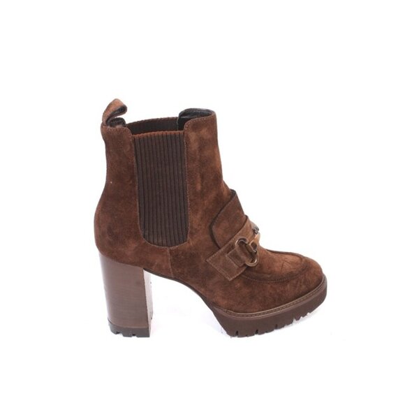 Luca Grossi 164 Brown Suede Leather Pull-Up Ankle Heel Boots - Picture 3 of 8